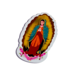 SAO Virgin of Guadalupe badge tilted, showing its printed artwork