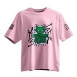 Barrio Pink T-shirt, front: green graffiti-style Electronic Cats logo on pink